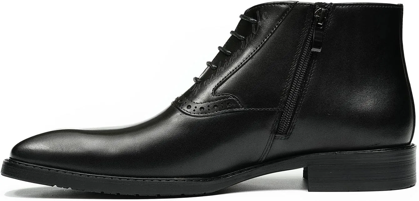 Santimon Chelsea Boots Men Black Dress Formal Brogues Boots Leather Oxfords Boots Fashion Comfort Casual Zipper Ankle Boots