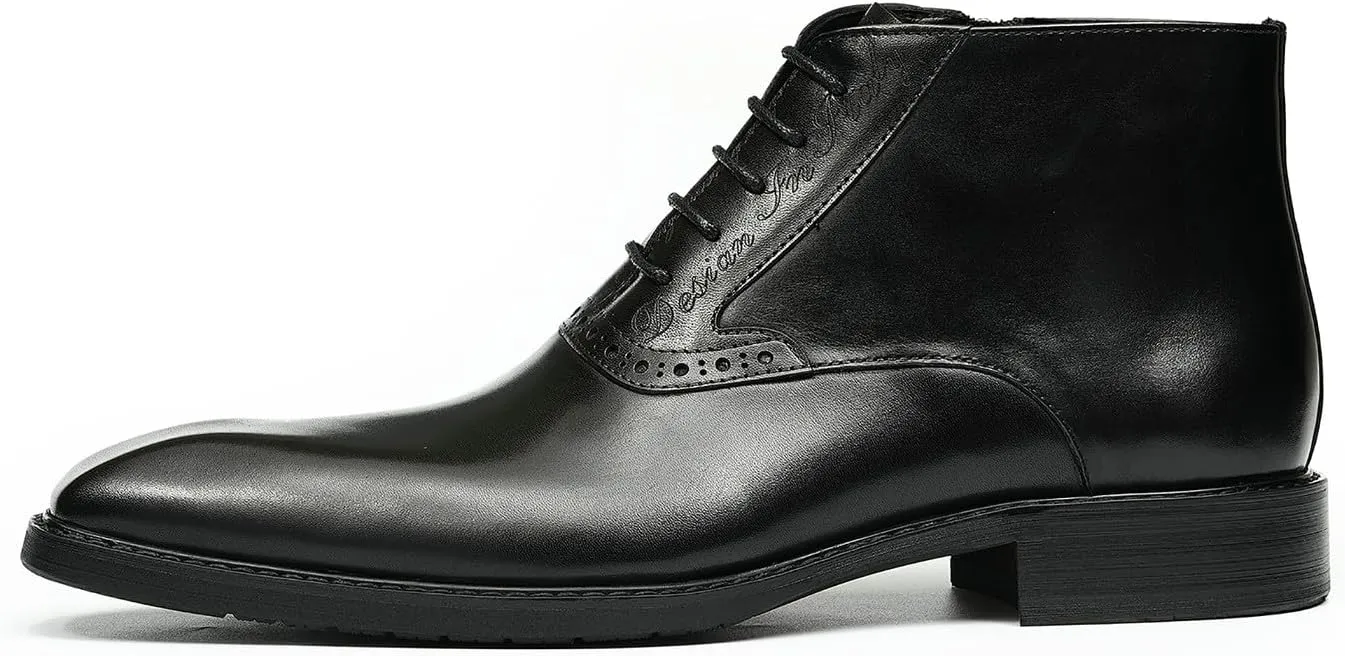 Santimon Chelsea Boots Men Black Dress Formal Brogues Boots Leather Oxfords Boots Fashion Comfort Casual Zipper Ankle Boots