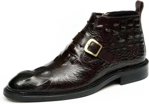 Santimon Men Chelsea Boots Casual Black Dress Formal Leather Boots Crocodile Embossing Buckle Boots Fashion Cowboy Dress Zipper Boots for Men