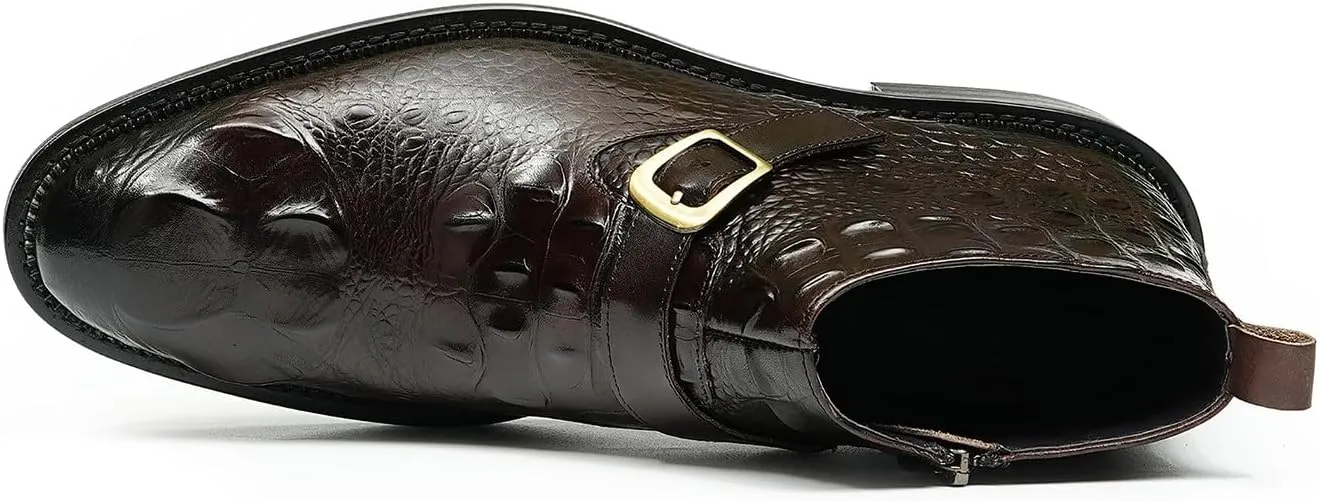 Santimon Men Chelsea Boots Casual Black Dress Formal Leather Boots Crocodile Embossing Buckle Boots Fashion Cowboy Dress Zipper Boots for Men