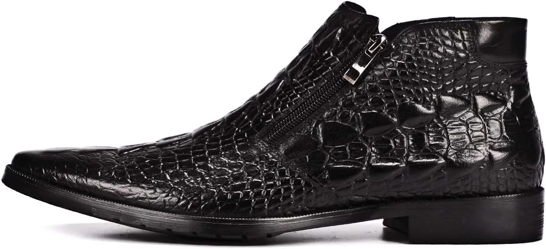Santimon Mens Boot Zipper Ankle Dress Patent Leather Formal Boots Fashion Black Red