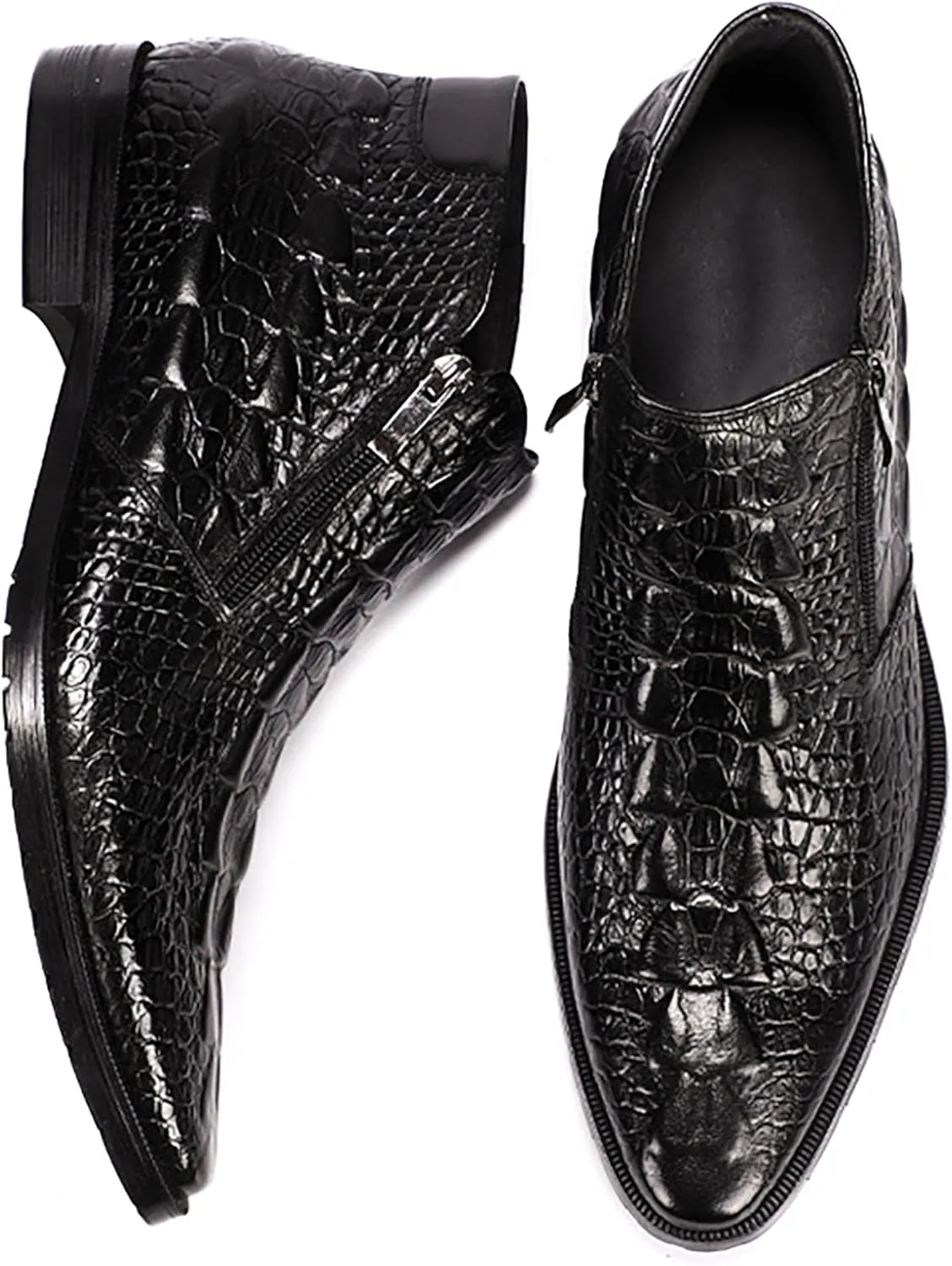 Santimon Mens Boot Zipper Ankle Dress Patent Leather Formal Boots Fashion Black Red