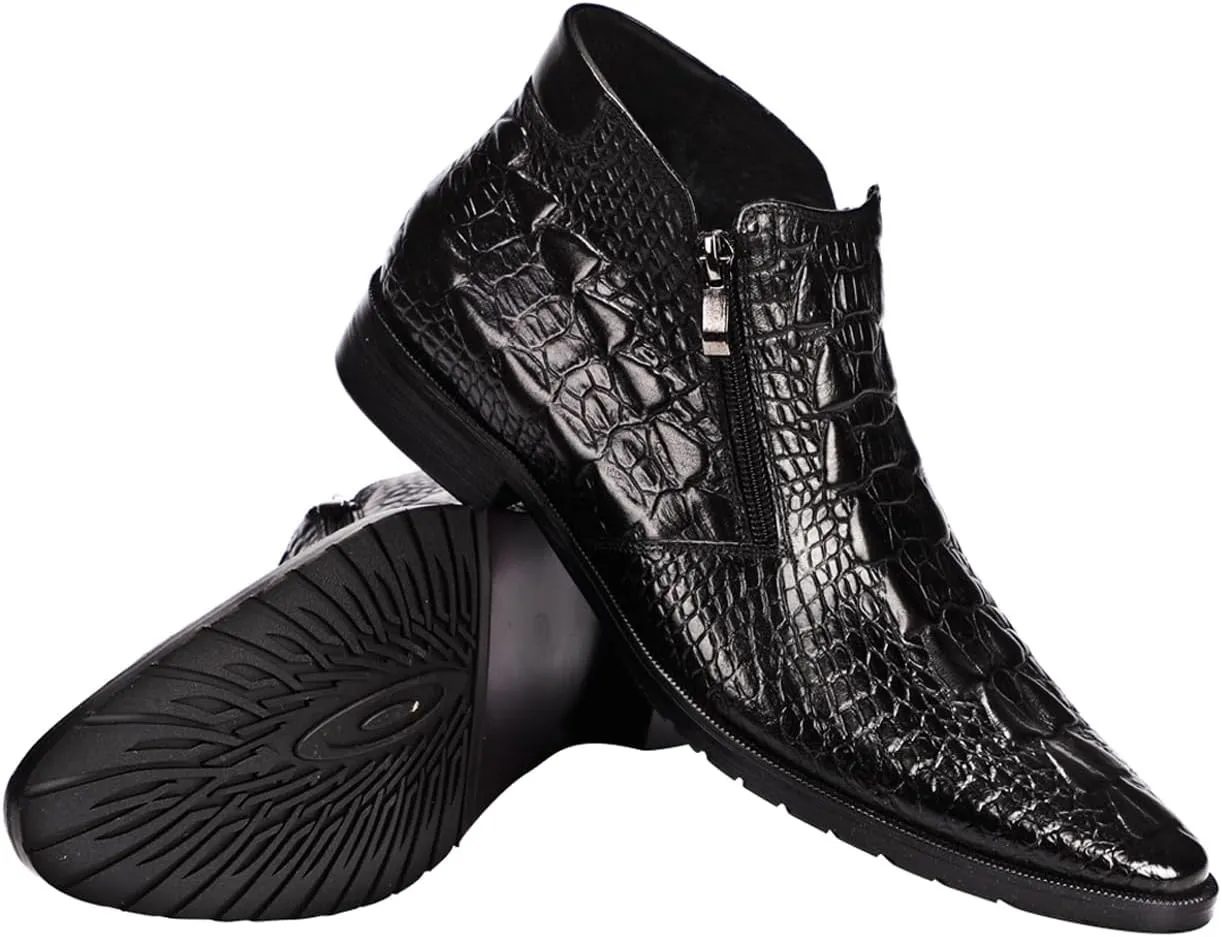 Santimon Mens Boot Zipper Ankle Dress Patent Leather Formal Boots Fashion Black Red