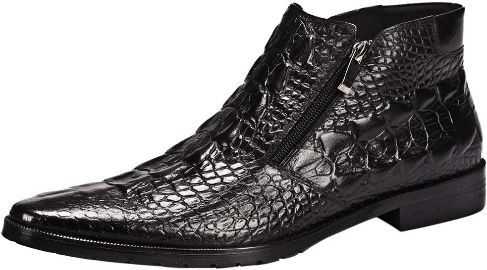 Santimon Mens Boot Zipper Ankle Dress Patent Leather Formal Boots Fashion Black Red