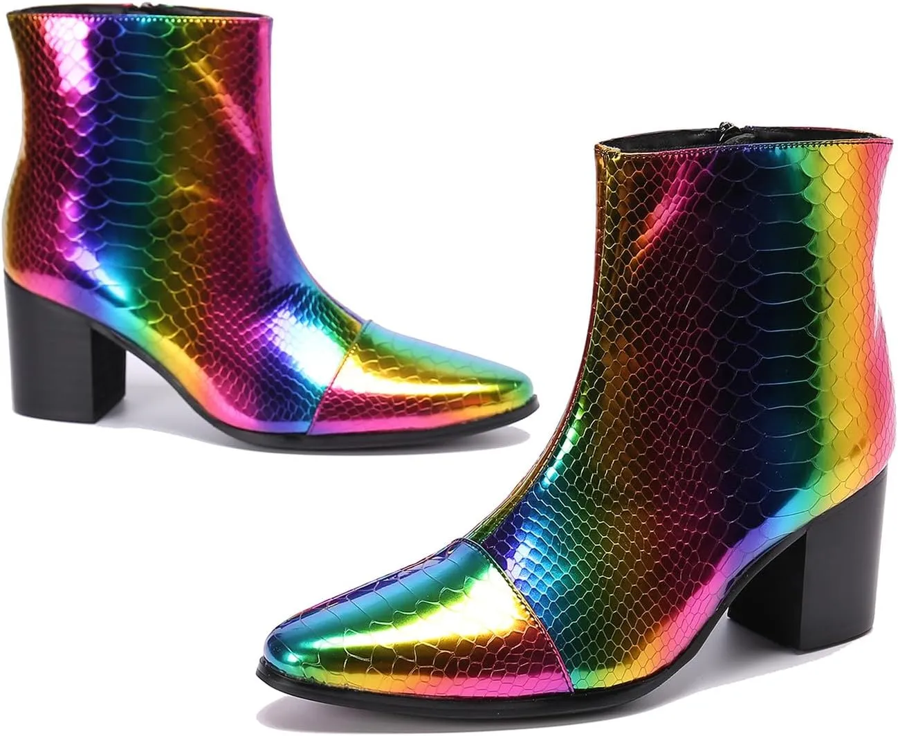 Santimon Mens Boots Casual Patent Leather Chelsea Dress Boots Zipper on Side Mid Calf Boots for Men