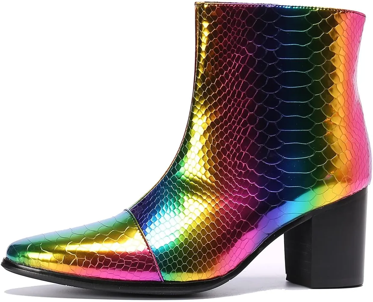 Santimon Mens Boots Casual Patent Leather Chelsea Dress Boots Zipper on Side Mid Calf Boots for Men