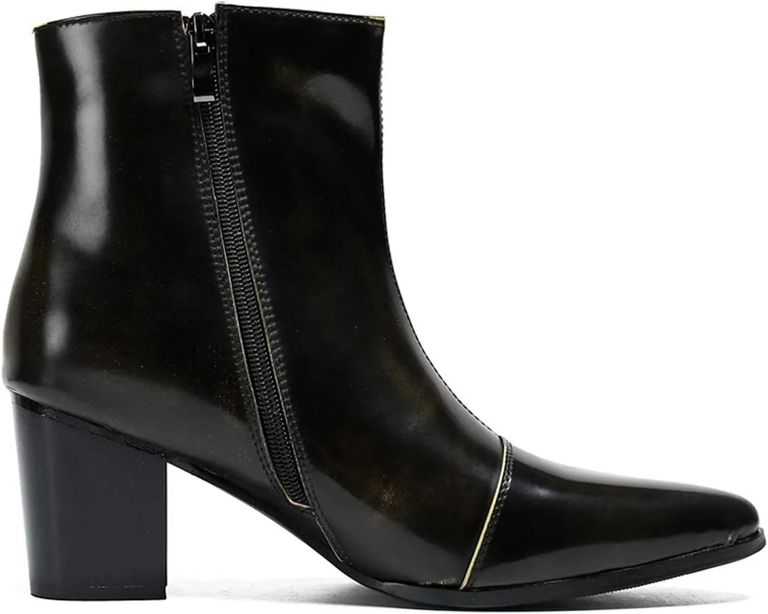 Santimon Mens Boots Casual Patent Leather Chelsea Dress Boots Zipper on Side Mid Calf Boots for Men