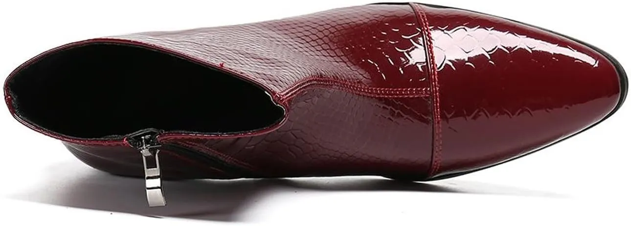 Santimon Mens Boots Casual Patent Leather Chelsea Dress Boots Zipper on Side Mid Calf Boots for Men