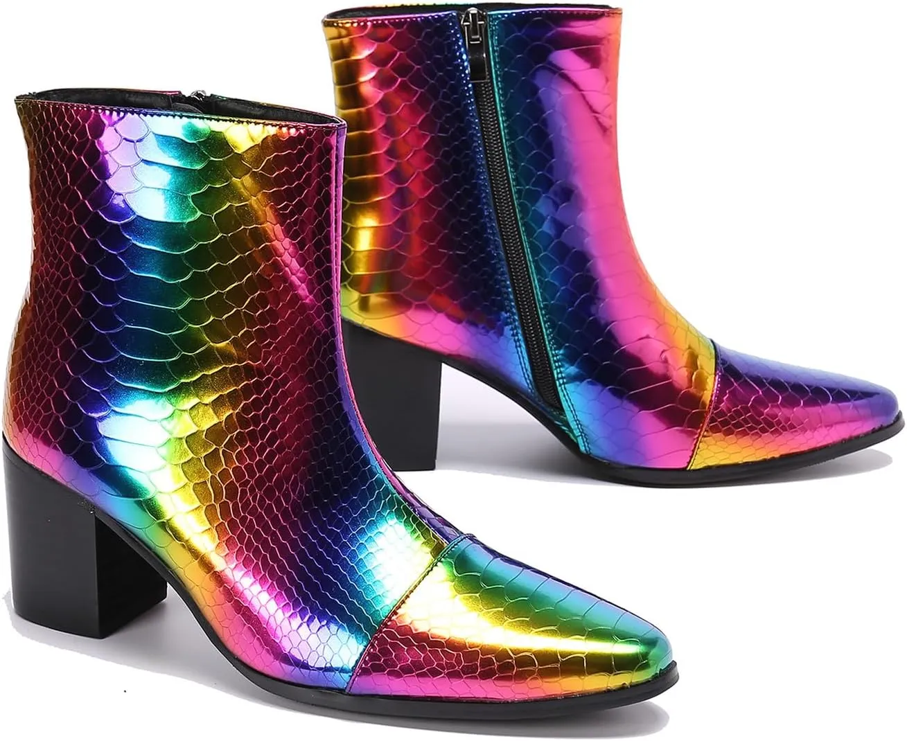 Santimon Mens Boots Casual Patent Leather Chelsea Dress Boots Zipper on Side Mid Calf Boots for Men