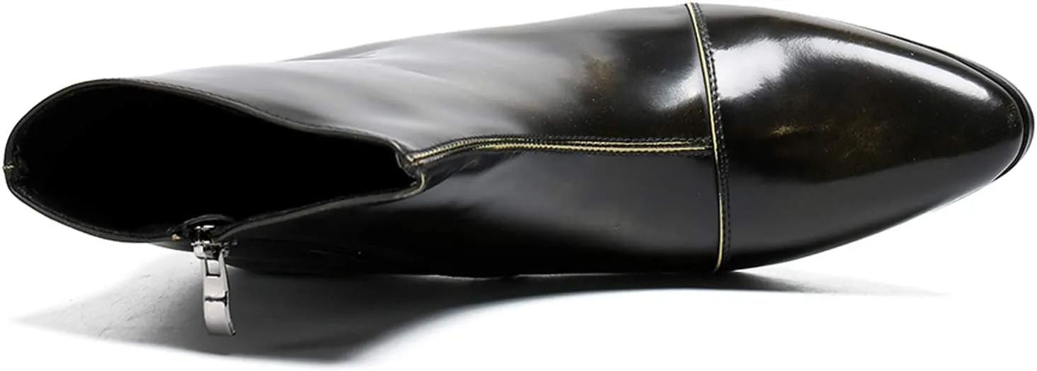 Santimon Mens Boots Casual Patent Leather Chelsea Dress Boots Zipper on Side Mid Calf Boots for Men