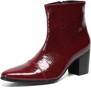 Santimon Mens Boots Casual Patent Leather Chelsea Dress Boots Zipper on Side Mid Calf Boots for Men