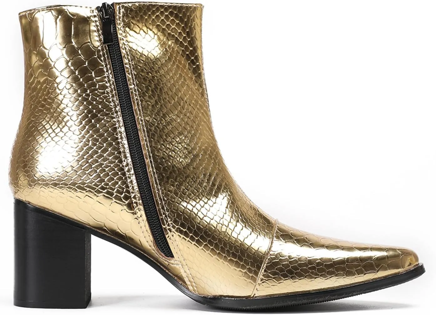 Santimon Mens Boots Casual Patent Leather Chelsea Dress Boots Zipper on Side Mid Calf Boots for Men