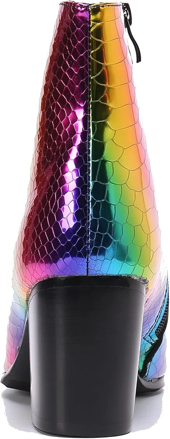 Santimon Mens Boots Casual Patent Leather Chelsea Dress Boots Zipper on Side Mid Calf Boots for Men