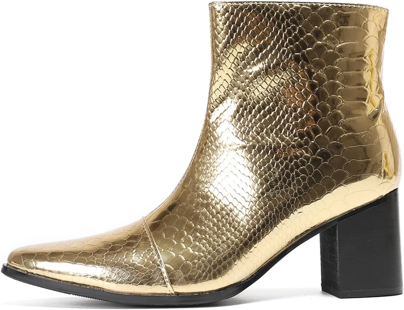 Santimon Mens Boots Casual Patent Leather Chelsea Dress Boots Zipper on Side Mid Calf Boots for Men