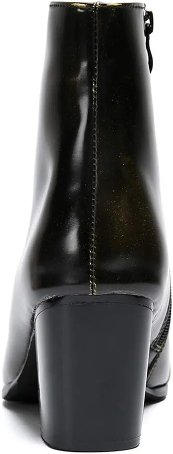 Santimon Mens Boots Casual Patent Leather Chelsea Dress Boots Zipper on Side Mid Calf Boots for Men