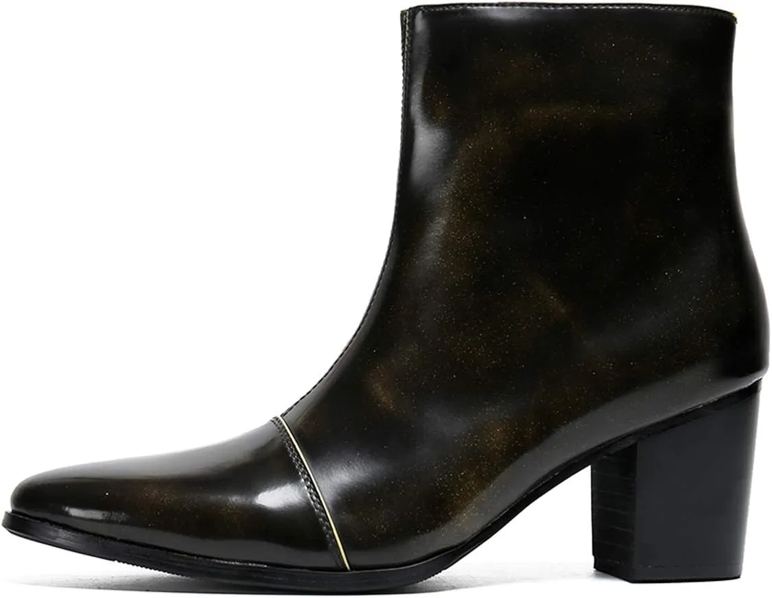 Santimon Mens Boots Casual Patent Leather Chelsea Dress Boots Zipper on Side Mid Calf Boots for Men