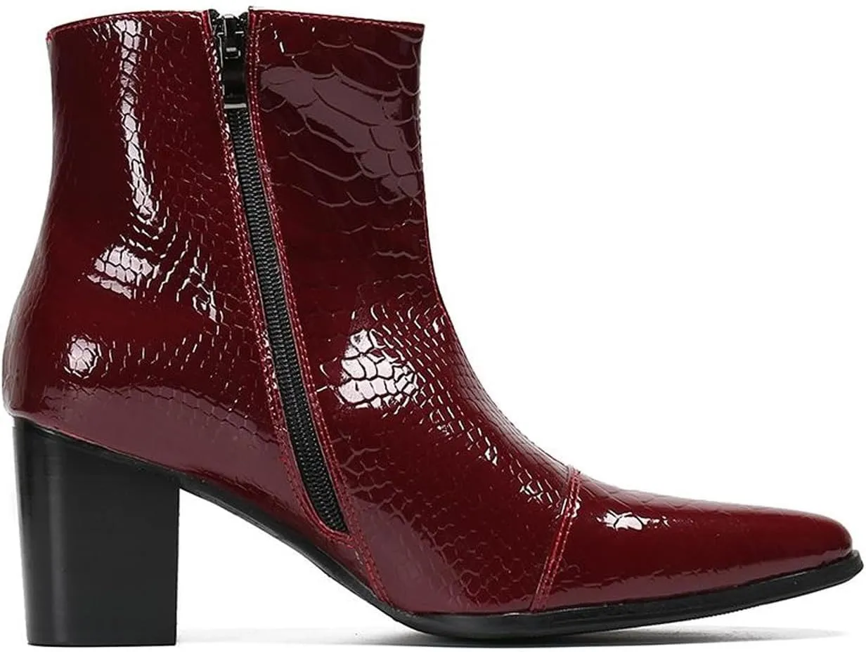 Santimon Mens Boots Casual Patent Leather Chelsea Dress Boots Zipper on Side Mid Calf Boots for Men