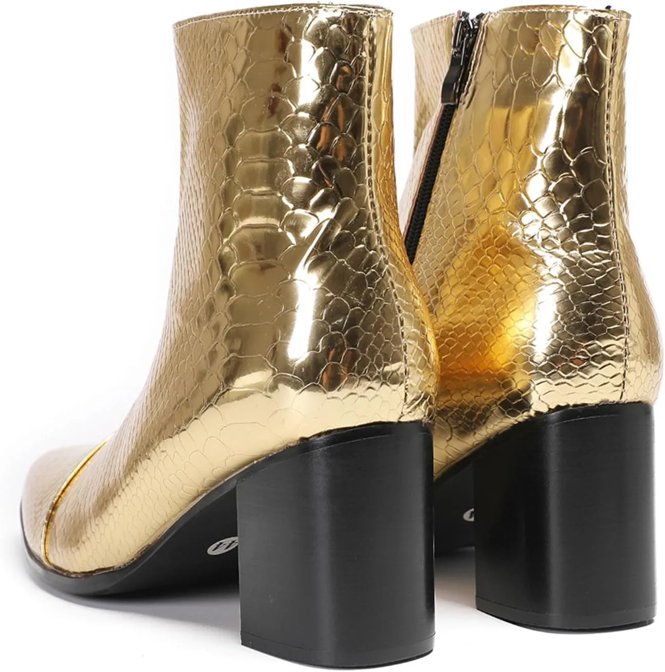 Santimon Mens Boots Casual Patent Leather Chelsea Dress Boots Zipper on Side Mid Calf Boots for Men