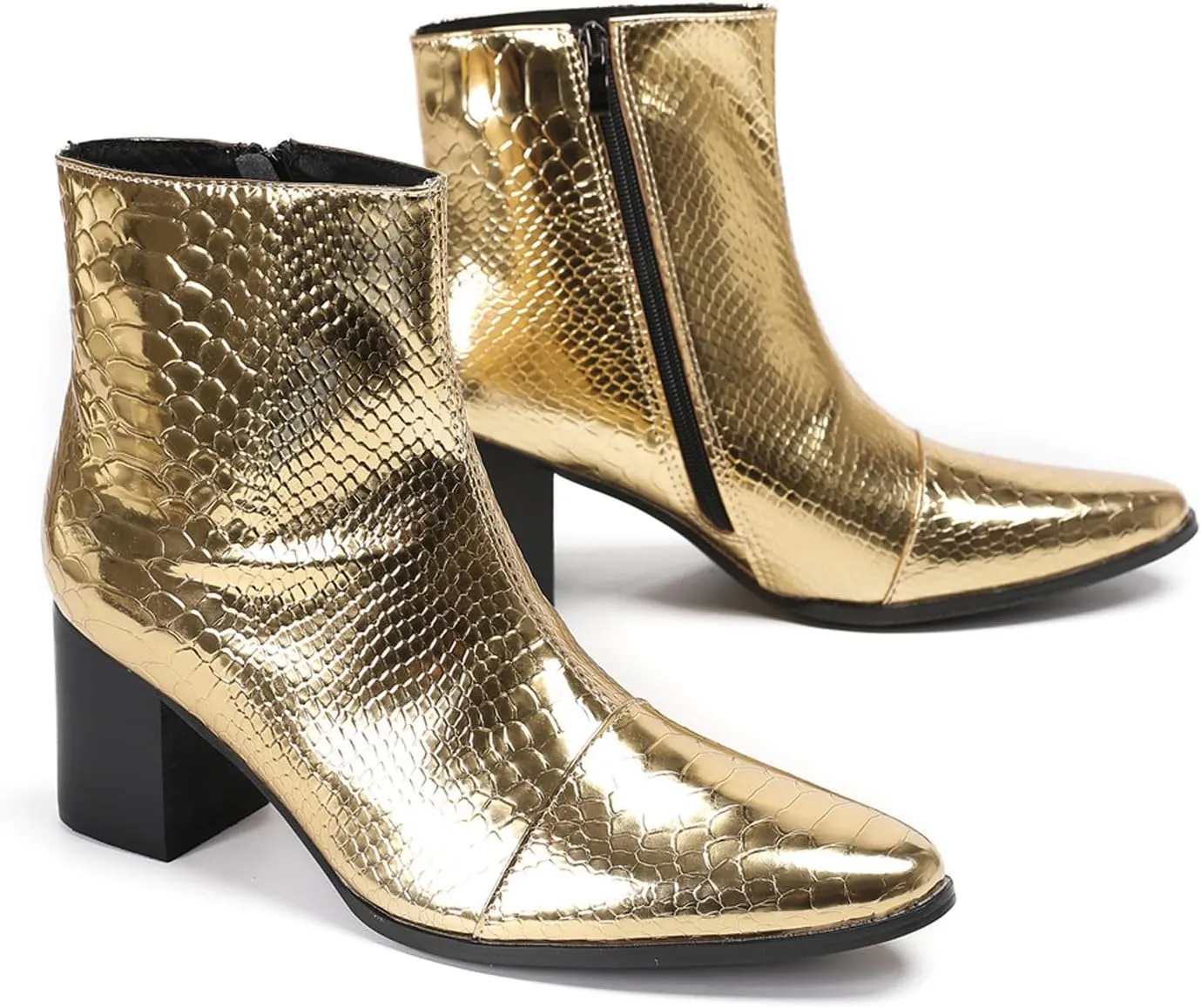 Santimon Mens Boots Casual Patent Leather Chelsea Dress Boots Zipper on Side Mid Calf Boots for Men