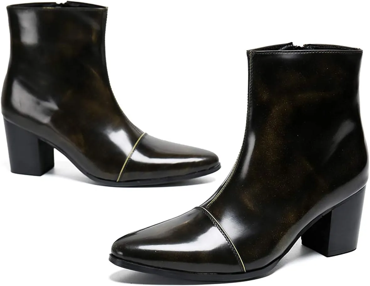 Santimon Mens Boots Casual Patent Leather Chelsea Dress Boots Zipper on Side Mid Calf Boots for Men