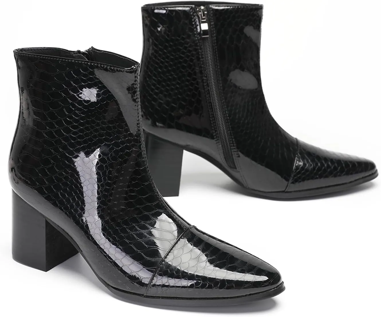 Santimon Mens Boots Dress Casual Chelsea Boots Fashion Patent Leather Cowboy Western Heel Boots Prom Wedding Zipper Motorcycle Ankle Boots for Men