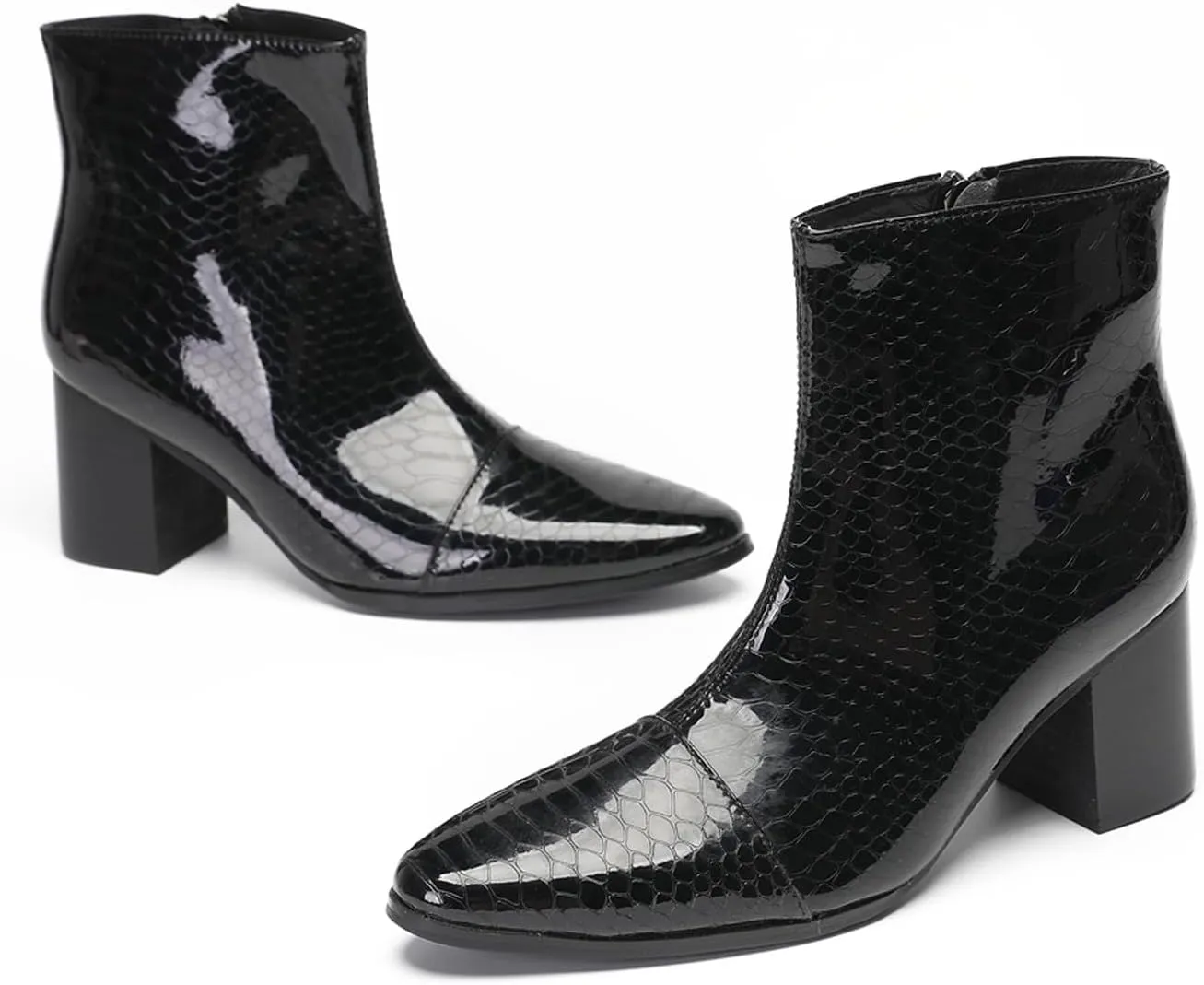 Santimon Mens Boots Dress Casual Chelsea Boots Fashion Patent Leather Cowboy Western Heel Boots Prom Wedding Zipper Motorcycle Ankle Boots for Men