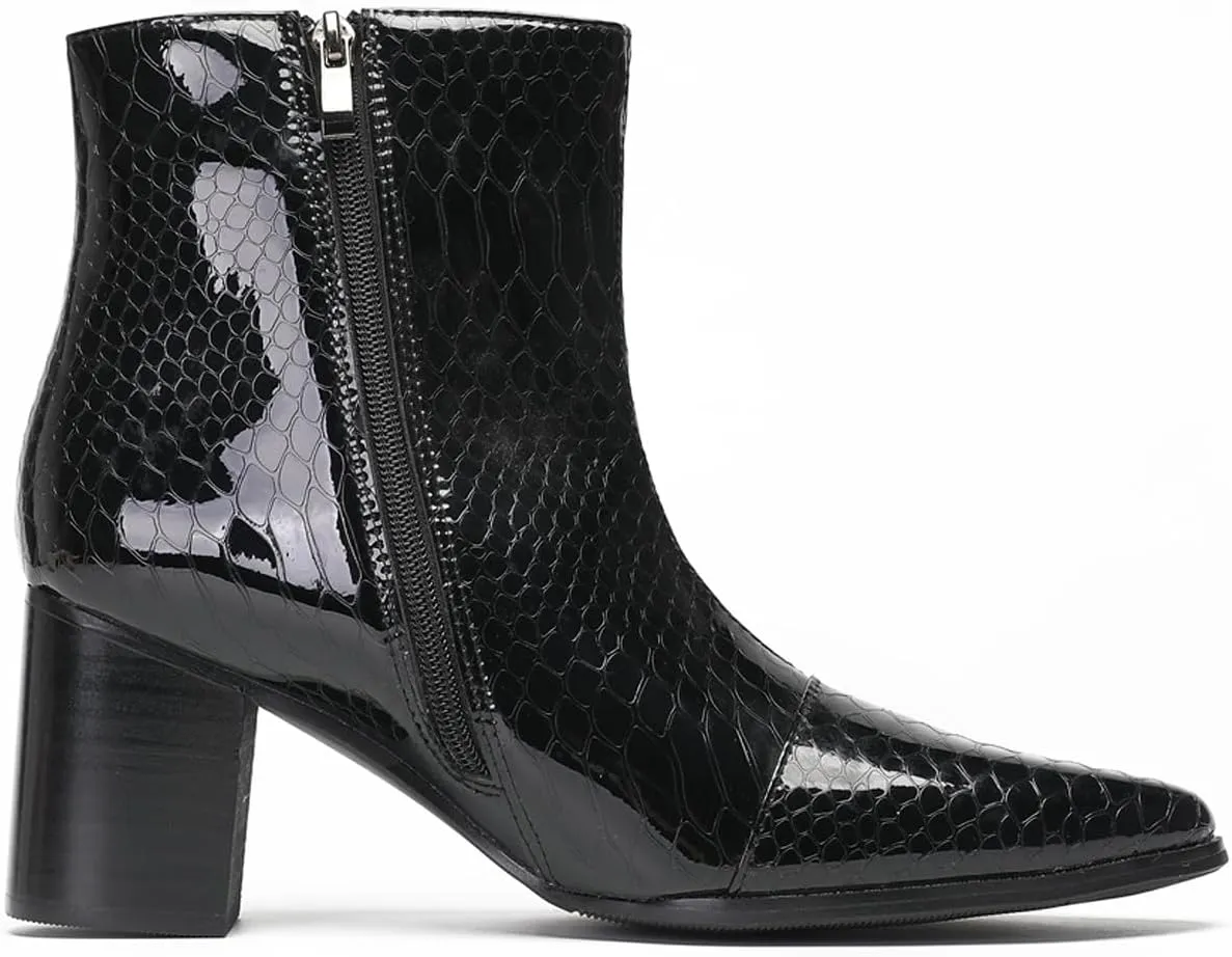 Santimon Mens Boots Dress Casual Chelsea Boots Fashion Patent Leather Cowboy Western Heel Boots Prom Wedding Zipper Motorcycle Ankle Boots for Men