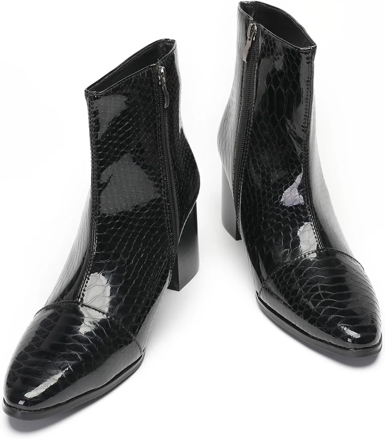 Santimon Mens Boots Dress Casual Chelsea Boots Fashion Patent Leather Cowboy Western Heel Boots Prom Wedding Zipper Motorcycle Ankle Boots for Men