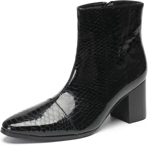 Santimon Mens Boots Dress Casual Chelsea Boots Fashion Patent Leather Cowboy Western Heel Boots Prom Wedding Zipper Motorcycle Ankle Boots for Men