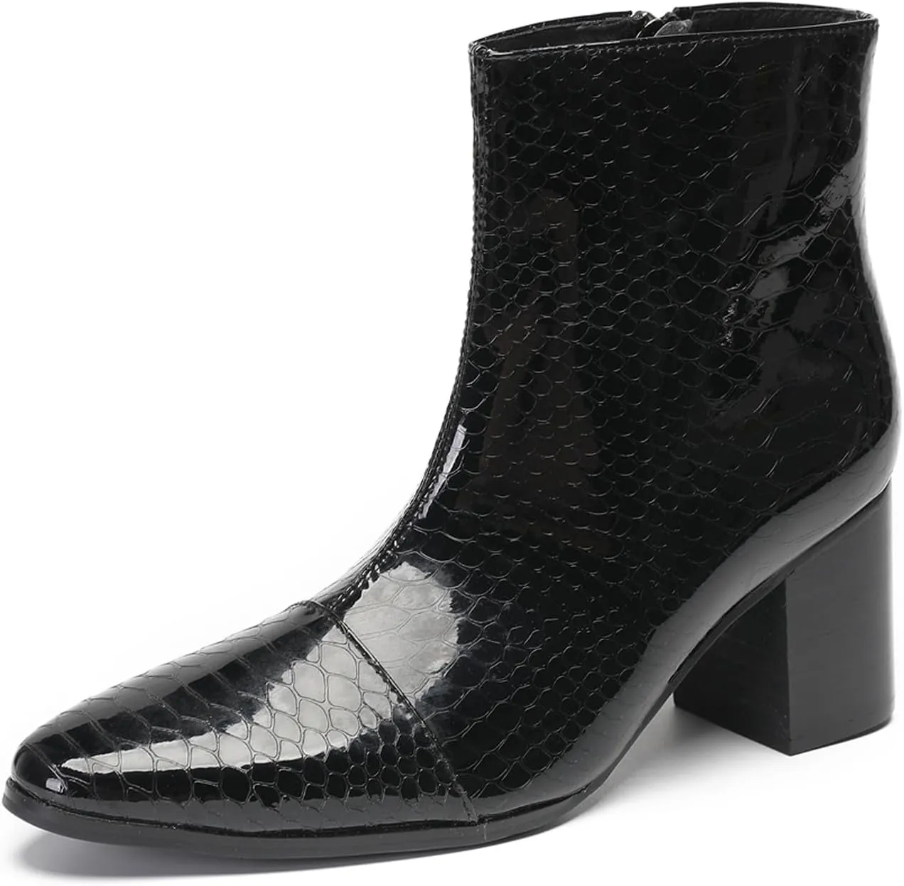 Santimon Mens Boots Dress Casual Chelsea Boots Fashion Patent Leather Cowboy Western Heel Boots Prom Wedding Zipper Motorcycle Ankle Boots for Men