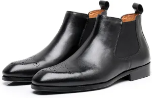 Santimon Mens Chelsea Boots Leather Casual Slip On Brogue Boots Formal Dress Ankle Boots For Men