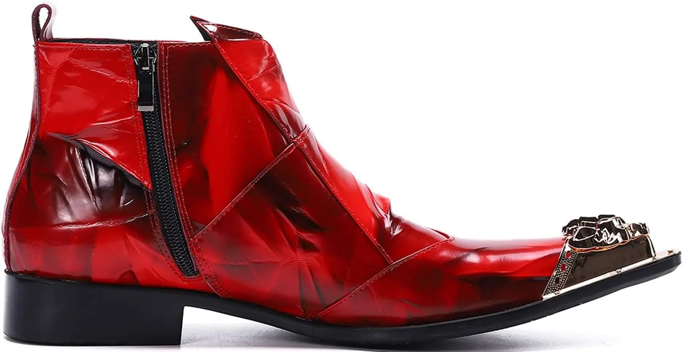 Santimon Mens Dress Boots Western Leather Fashion Brown Casual Pointed-Toe Metal Tip Shoes
