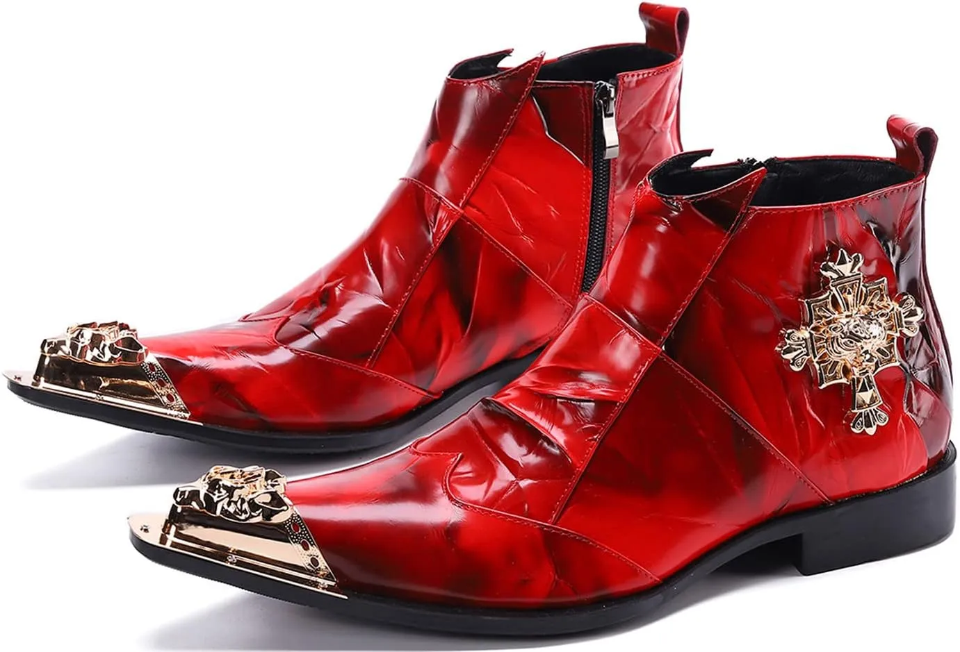 Santimon Mens Dress Boots Western Leather Fashion Brown Casual Pointed-Toe Metal Tip Shoes