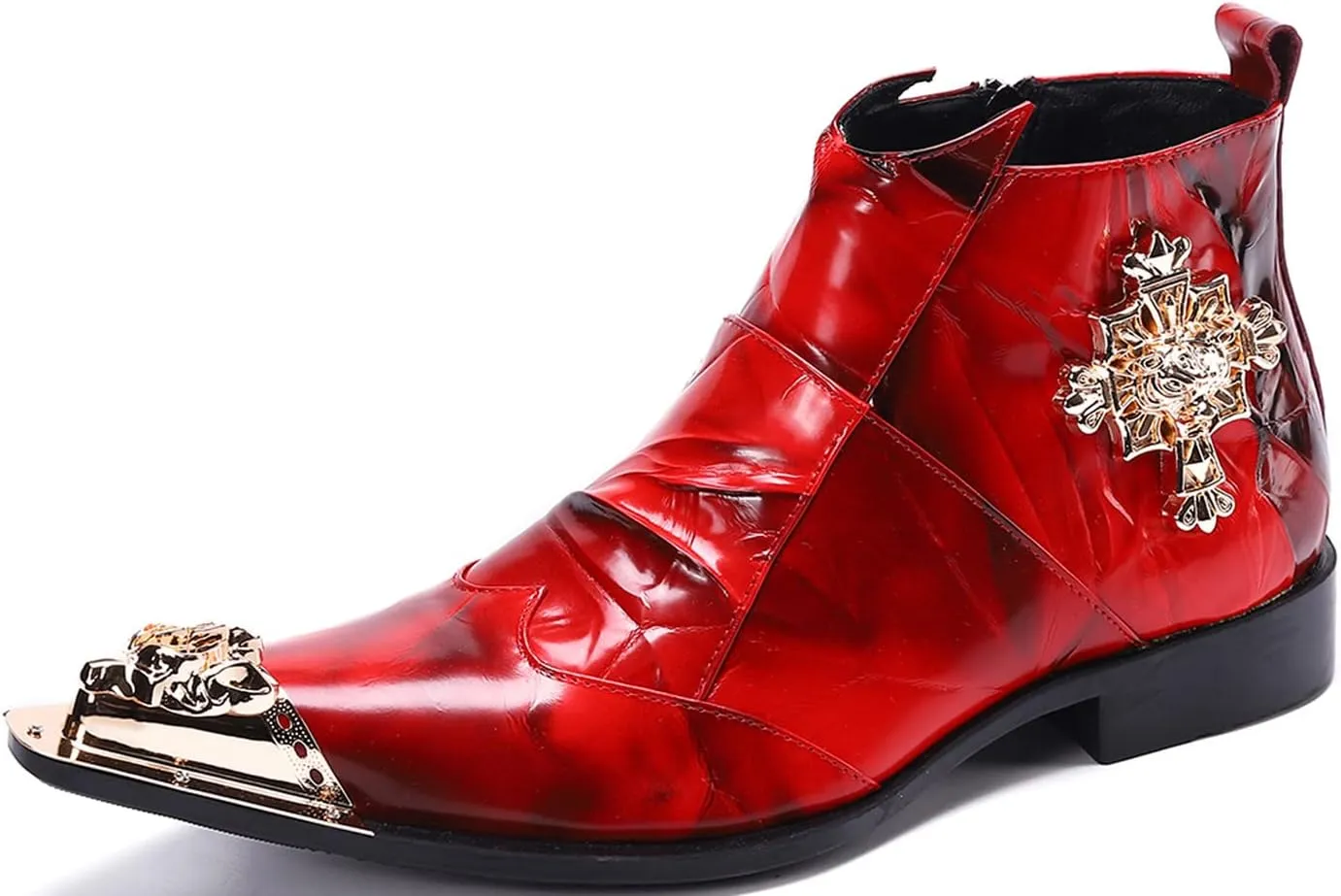 Santimon Mens Dress Boots Western Leather Fashion Brown Casual Pointed-Toe Metal Tip Shoes
