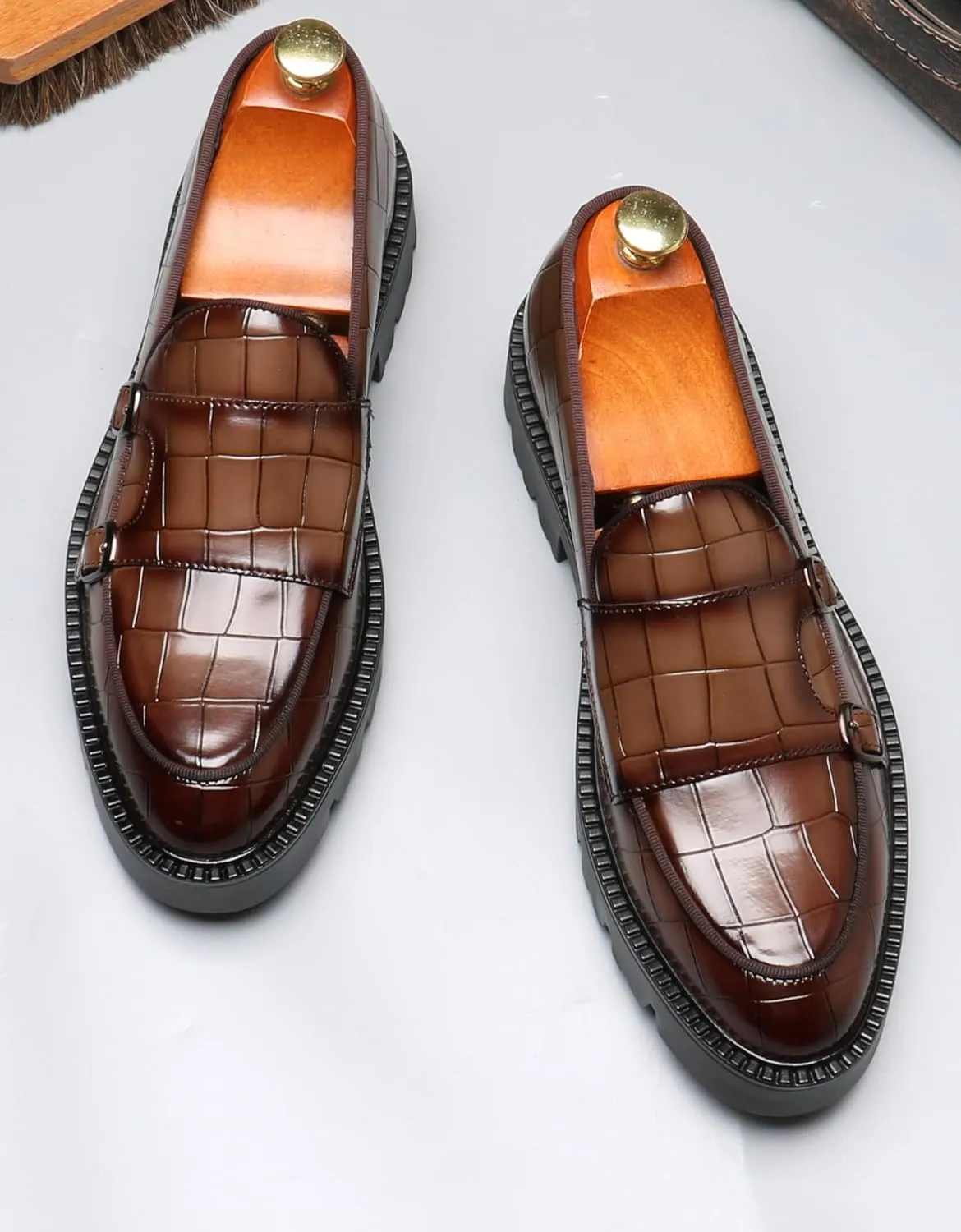 Santimon Mens Loafers Casual Dress Slip On for Men Patent Leather Smoking Plaid Penny Loafes Tuexdo Wedding Mocasines Formal Business Prom Shoes