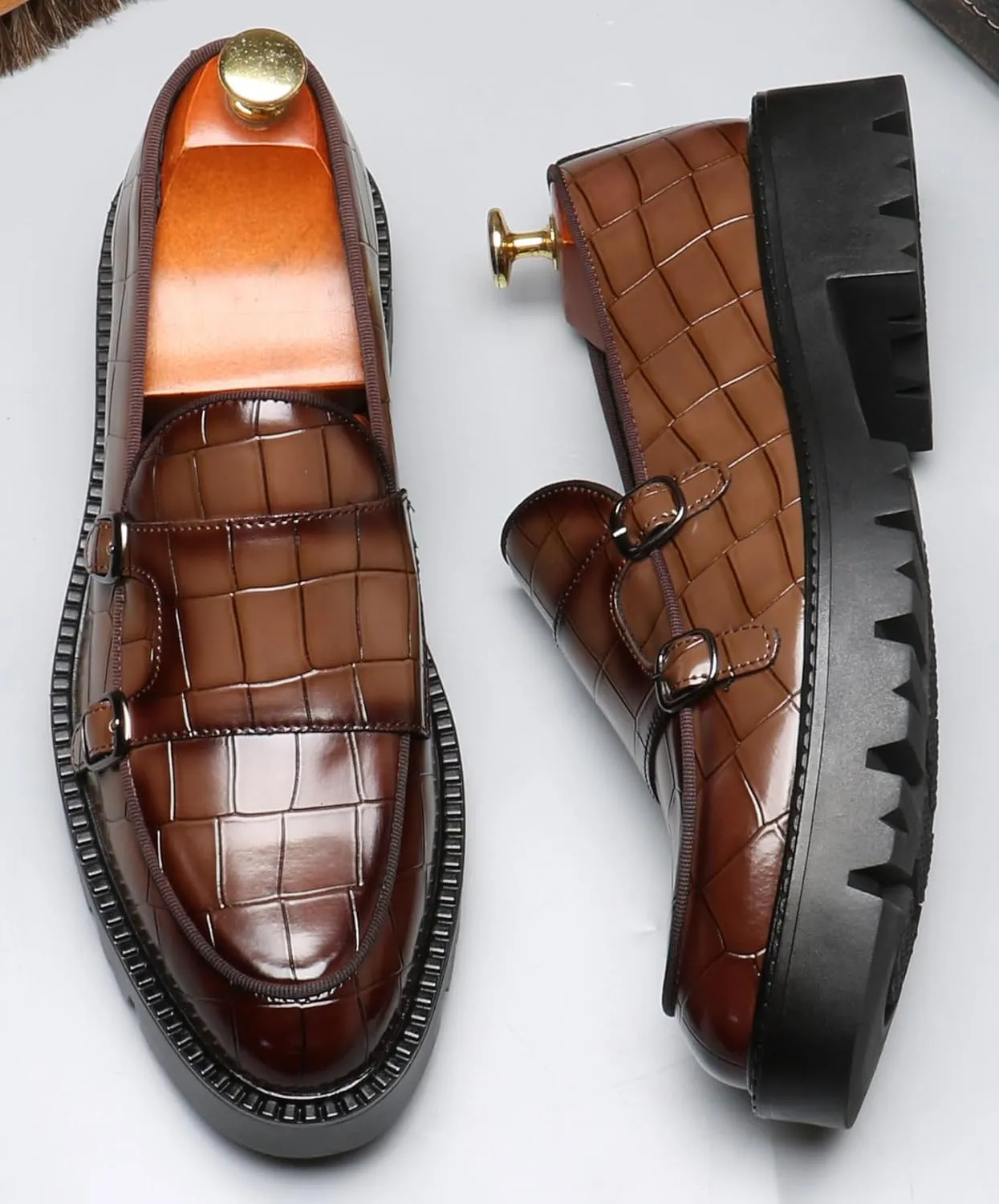 Santimon Mens Loafers Casual Dress Slip On for Men Patent Leather Smoking Plaid Penny Loafes Tuexdo Wedding Mocasines Formal Business Prom Shoes