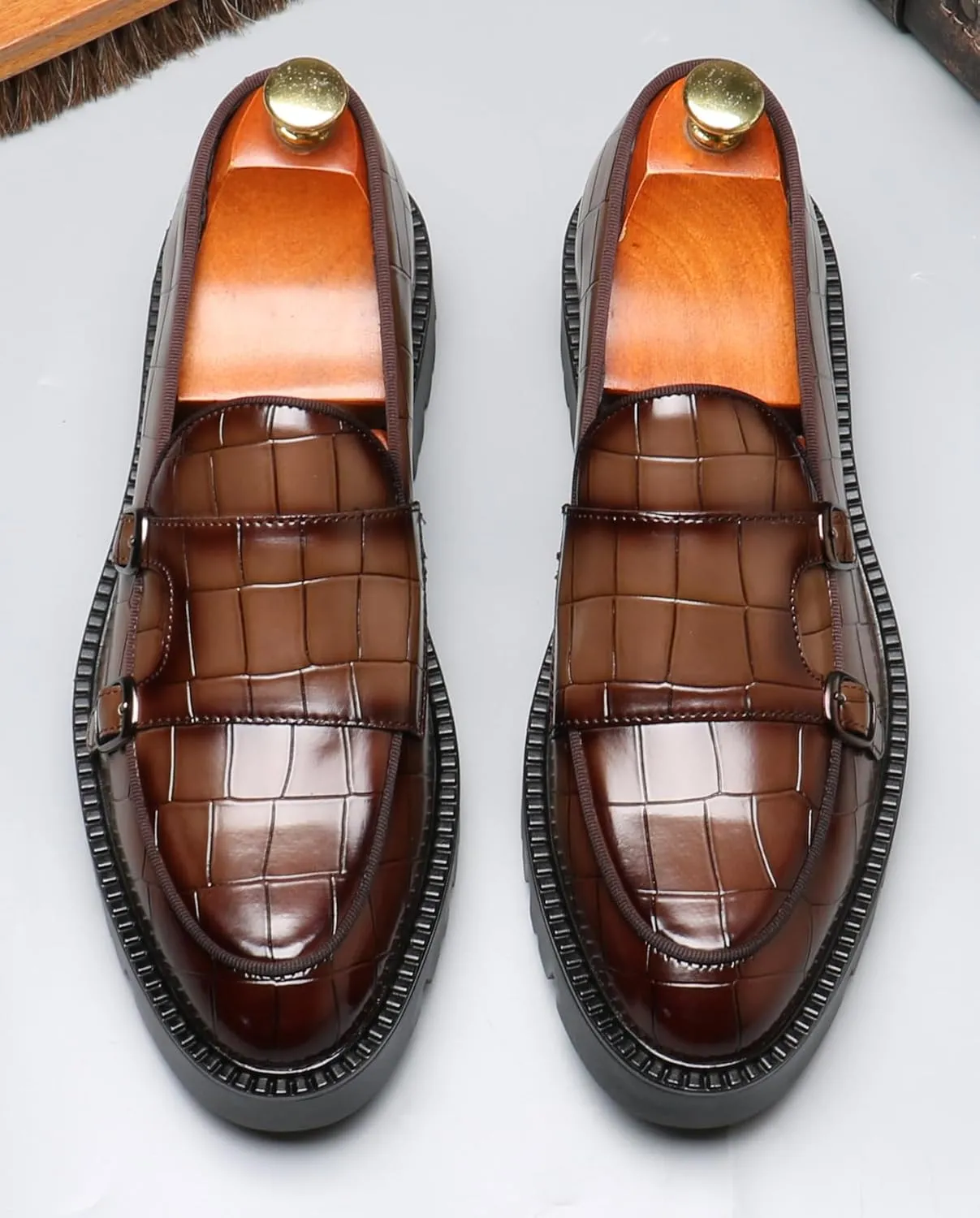 Santimon Mens Loafers Casual Dress Slip On for Men Patent Leather Smoking Plaid Penny Loafes Tuexdo Wedding Mocasines Formal Business Prom Shoes