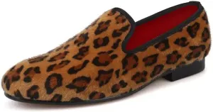 Santimon Mens Loafers Casual Dress Velvet Slip On Penny Loafers Fashion Wedding Tuxedo Formal Business Luxury Leopard Texture Two Tone Prom Shoes Smoking Party Disco Suede Moccasins for Men