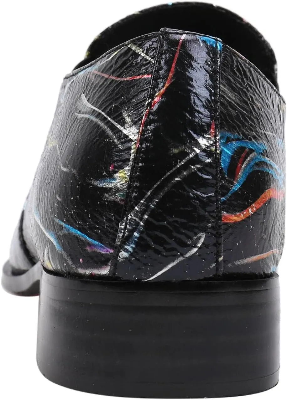 Santimon Mens Loafers Pointed Toe Leather Fashion Printed Metal Tip Western Dress Shoes