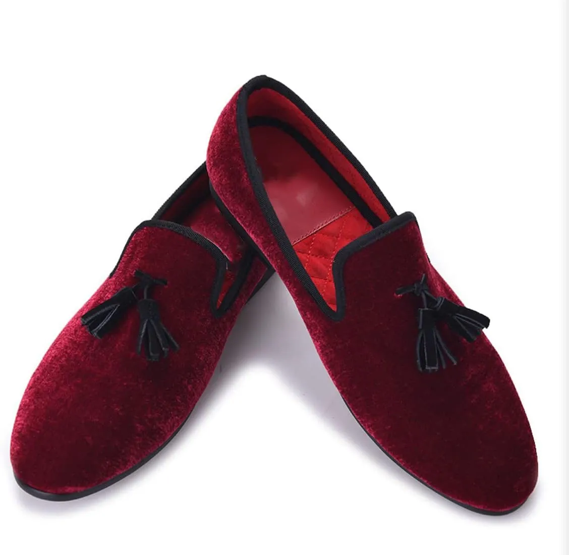 Santimon Mens Tassel Loafers Slip On Wedding Dress Velvet Penny Loafers Fashion Tuxedo Formal Business Casual Luxury Prom Shoes Smoking Party Ballroom Disco Moccasins for Men