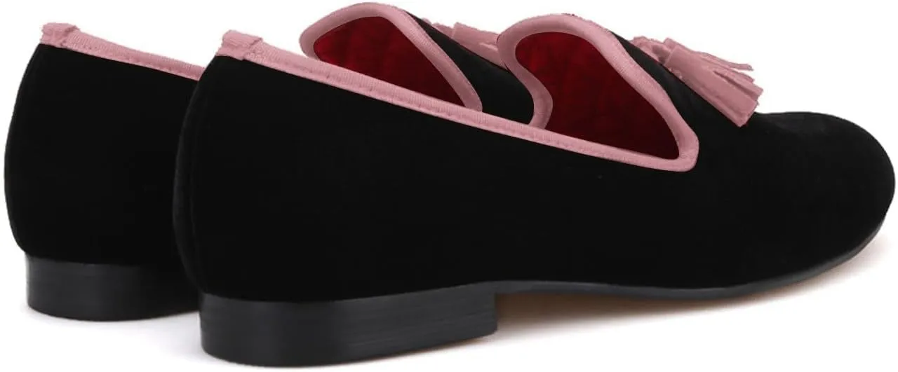 Santimon Mens Tassel Loafers Slip On Wedding Dress Velvet Penny Loafers Fashion Tuxedo Formal Business Casual Luxury Prom Shoes Smoking Party Ballroom Disco Moccasins for Men