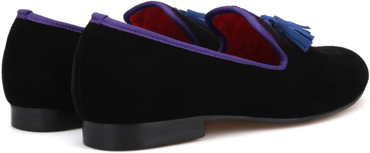 Santimon Mens Tassel Loafers Slip On Wedding Dress Velvet Penny Loafers Fashion Tuxedo Formal Business Casual Luxury Prom Shoes Smoking Party Ballroom Disco Moccasins for Men