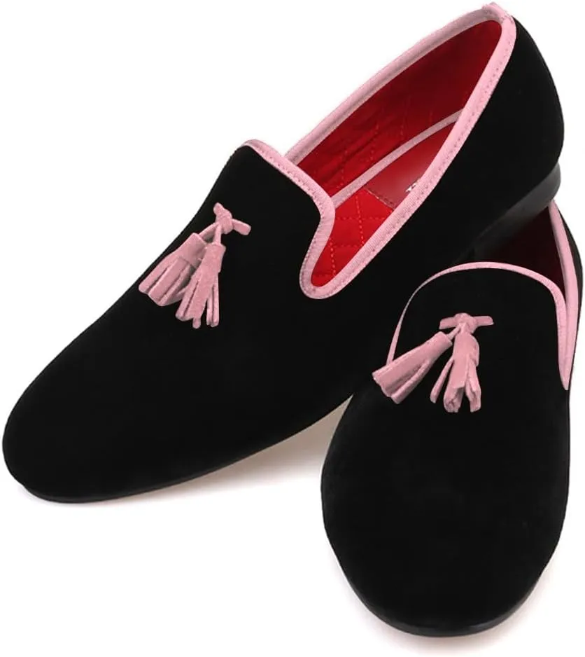 Santimon Mens Tassel Loafers Slip On Wedding Dress Velvet Penny Loafers Fashion Tuxedo Formal Business Casual Luxury Prom Shoes Smoking Party Ballroom Disco Moccasins for Men