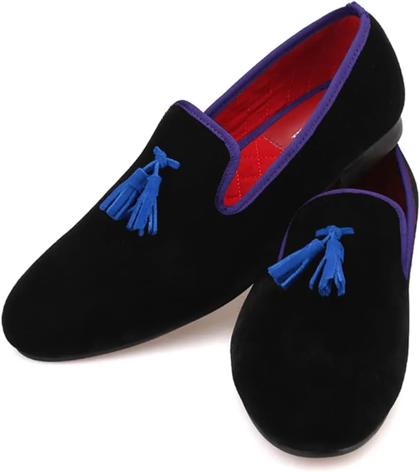 Santimon Mens Tassel Loafers Slip On Wedding Dress Velvet Penny Loafers Fashion Tuxedo Formal Business Casual Luxury Prom Shoes Smoking Party Ballroom Disco Moccasins for Men