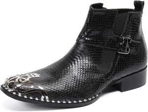 Santimon Mens Western Chelsea Boots Leather Metal Tip Zipper Dress Boots for Men