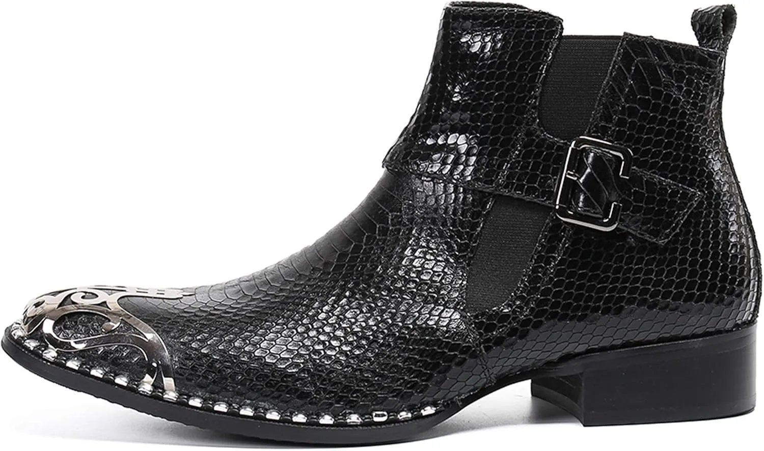Santimon Mens Western Chelsea Boots Leather Metal Tip Zipper Dress Boots for Men