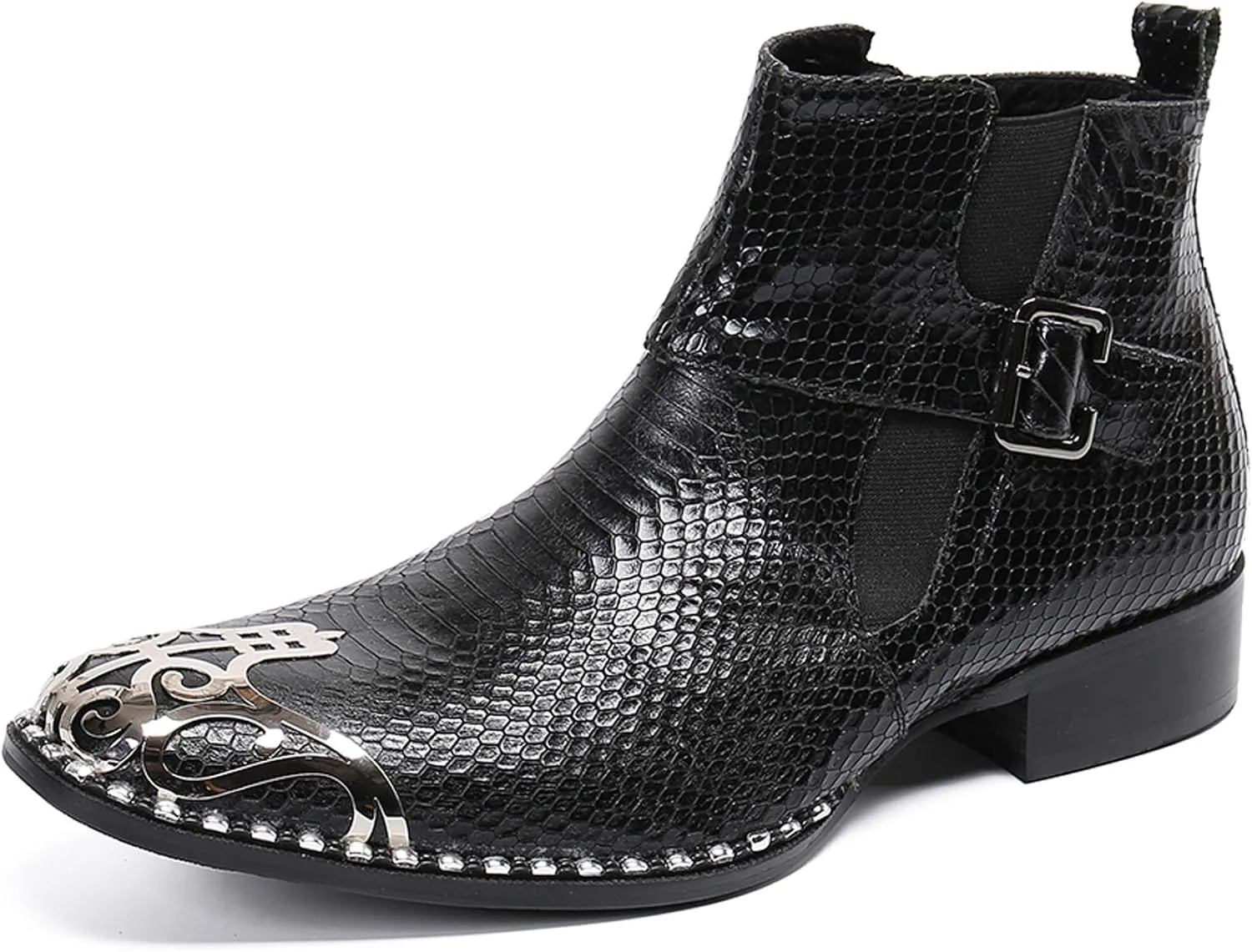 Santimon Mens Western Chelsea Boots Leather Metal Tip Zipper Dress Boots for Men