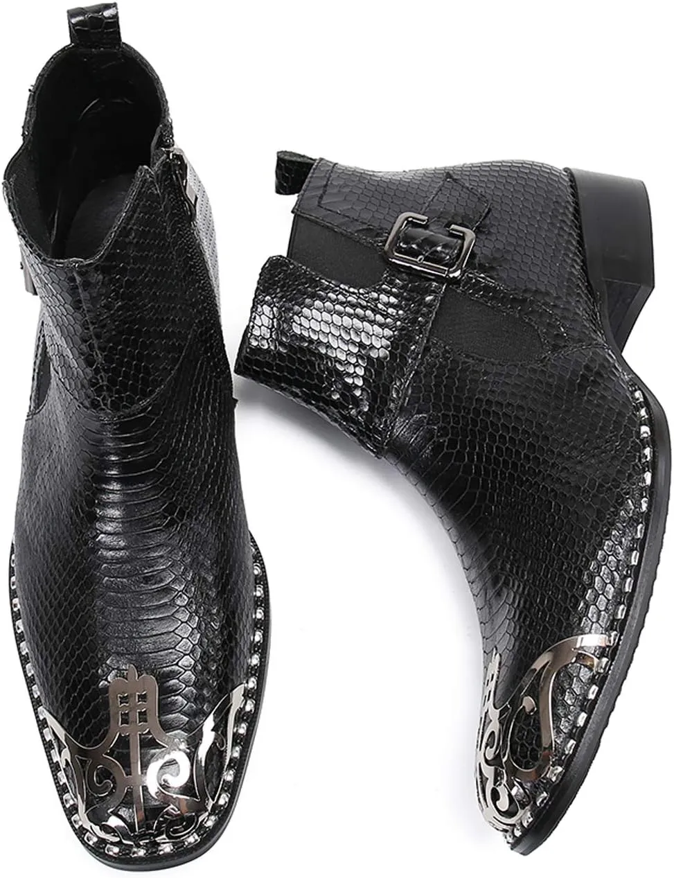 Santimon Mens Western Chelsea Boots Leather Metal Tip Zipper Dress Boots for Men