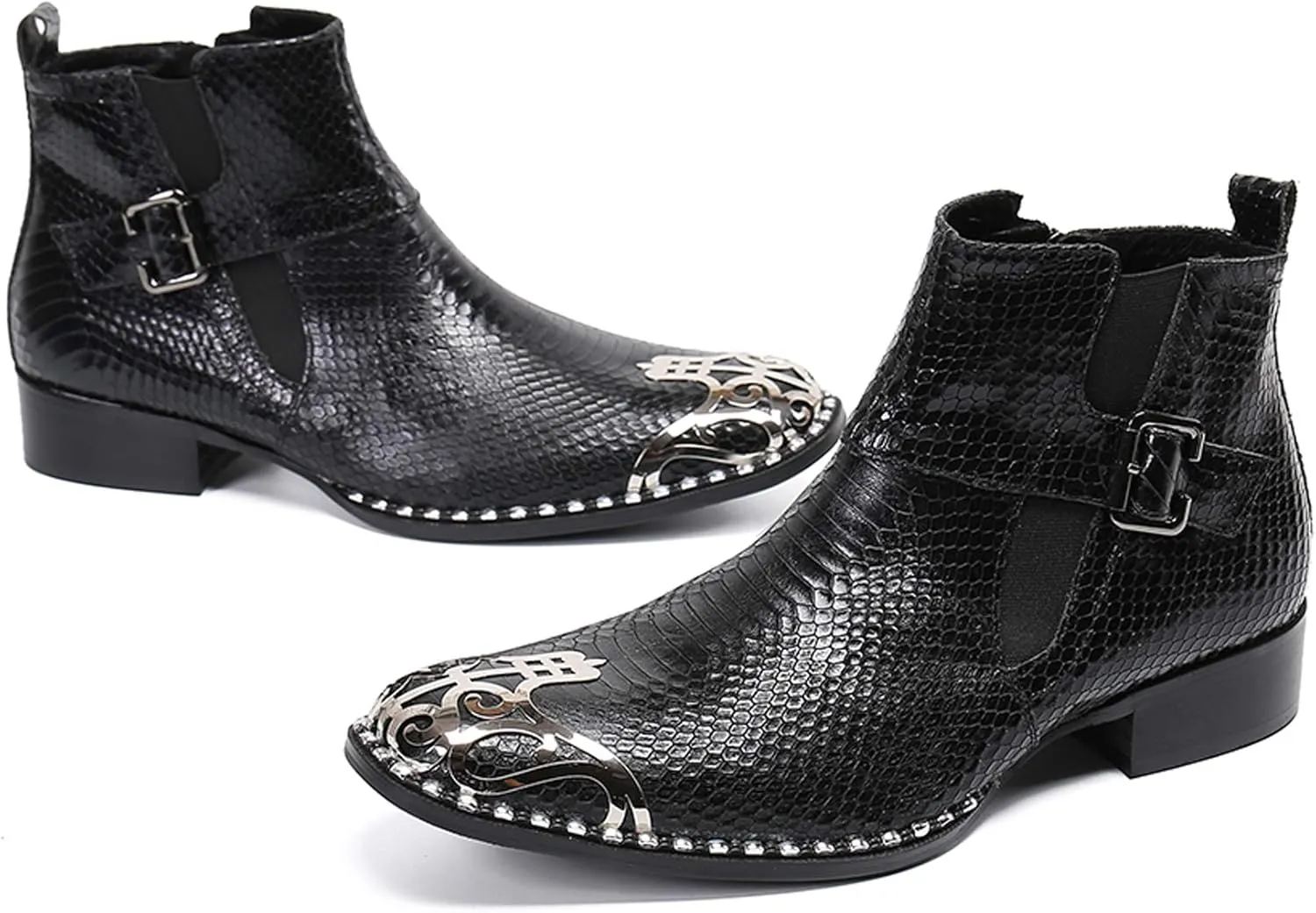 Santimon Mens Western Chelsea Boots Leather Metal Tip Zipper Dress Boots for Men
