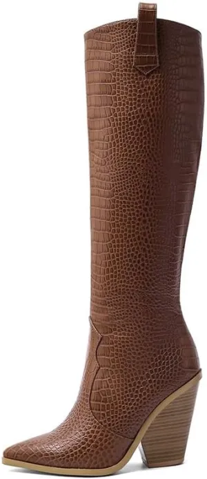 SEIFIN Women's Wedge Cowgirl Cowboy Western Boots Mid Calf Pointed Toe Stacked Chunky Heels Short Ankle Boot Shoes